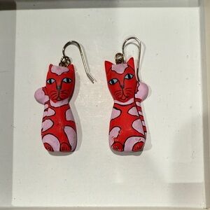 Retro vintage Red and Pink Cat Earrings